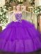 Purple Sweetheart Neckline Beading and Ruffled Layers 15th Birthday Dress Sleeveless Lace Up