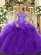Lovely Purple Lace Up High-neck Beading and Ruffles 15th Birthday Dress Organza Sleeveless