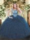 Glorious Navy Blue Scoop Lace Up Beading and Ruffles Vestidos de Quinceanera Sleeveless