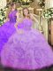 Traditional Lavender Organza Zipper Scoop Sleeveless Floor Length Quinceanera Gowns Beading and Ruffles and Pick Ups