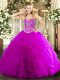 High End Fuchsia Lace Up Sweet 16 Dress Beading and Ruffles Sleeveless Floor Length