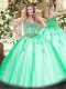Delicate Apple Green Ball Gowns Beading and Appliques Quinceanera Gown Lace Up Tulle Sleeveless Floor Length