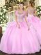 Baby Pink Sleeveless Floor Length Beading and Ruffles Clasp Handle 15 Quinceanera Dress