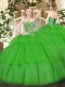 Exquisite Green Sleeveless Beading and Ruffled Layers Floor Length 15th Birthday Dress