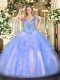 Charming Light Blue Lace Up Vestidos de Quinceanera Beading and Ruffles Sleeveless Floor Length