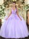 Customized Floor Length Lavender Sweet 16 Dress Organza Sleeveless Beading