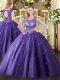 Purple Sweet 16 Quinceanera Dress Sweet 16 and Quinceanera with Beading and Appliques Scoop Sleeveless Lace Up