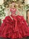 Scoop Cap Sleeves Lace Up Quince Ball Gowns Red Organza