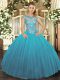 Chic Teal Sleeveless Beading Floor Length Quinceanera Gown