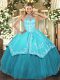 Discount Aqua Blue Sleeveless Floor Length Beading and Embroidery Lace Up Sweet 16 Quinceanera Dress  Discount Aqua Blue Sleeveless Floor Length Beading and Embroidery Lace Up Sweet 16 Quinceanera Dress