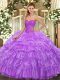 Lavender Ball Gowns Sweetheart Sleeveless Organza Floor Length Lace Up Beading and Ruffled Layers and Pick Ups Quinceanera Dress