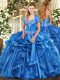 Sleeveless Organza Floor Length Lace Up Quinceanera Gown in Baby Blue with Beading and Ruffles