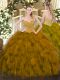 Customized Brown Ball Gowns Beading and Ruffles Sweet 16 Dress Lace Up Organza Sleeveless Floor Length