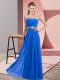 Blue Strapless Neckline Beading Evening Dress Sleeveless Lace Up