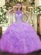 Beading and Ruffles and Pick Ups 15th Birthday Dress Lavender Lace Up Sleeveless Floor Length