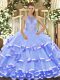 Sleeveless Organza Floor Length Lace Up Quinceanera Gowns in Blue with Beading and Ruffled Layers Sleeveless Organza Floor Length Lace Up Quinceanera Gowns in Blue with Beading and Ruffled Layers