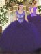 Pretty Floor Length Purple Ball Gown Prom Dress Scoop Sleeveless Lace Up