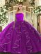 Free and Easy Sleeveless Floor Length Ruffles Lace Up Quinceanera Dresses with Purple