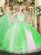 Green Two Pieces Tulle Scoop Sleeveless Lace and Ruffles Floor Length Zipper 15 Quinceanera Dress
