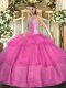 Charming Ball Gowns Sweet 16 Dress Hot Pink Sweetheart Tulle Sleeveless Floor Length Lace Up