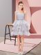 Ideal Grey One Shoulder Lace Up Beading and Ruffled Layers Prom Dress Sleeveless