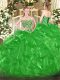 Excellent Green Sleeveless Floor Length Beading and Ruffles Lace Up 15 Quinceanera Dress