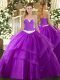Sleeveless Appliques and Ruffled Layers Lace Up Sweet 16 Dress
