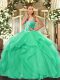 Turquoise Sleeveless Tulle Lace Up Sweet 16 Quinceanera Dress for Military Ball and Sweet 16 and Quinceanera