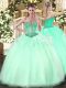Apple Green Ball Gowns Beading Quinceanera Gowns Lace Up Organza Sleeveless Floor Length