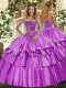 Lilac Strapless Neckline Beading and Ruffled Layers Sweet 16 Quinceanera Dress Sleeveless Lace Up