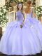 Customized Lavender Ball Gowns Square Sleeveless Organza Floor Length Lace Up Beading Sweet 16 Quinceanera Dress