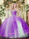 Discount Sleeveless Floor Length Beading and Ruffles Lace Up Quinceanera Dresses with Lavender