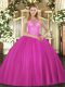 Super Fuchsia High-neck Lace Up Beading Quinceanera Dresses Sleeveless