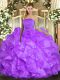 Glittering Sleeveless Organza Floor Length Lace Up Sweet 16 Quinceanera Dress in Lavender with Ruffles