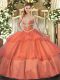 Sumptuous Ball Gowns Sweet 16 Dresses Orange Red Sweetheart Tulle Sleeveless Floor Length Lace Up