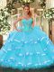 Decent Aqua Blue Lace Up Sweetheart Beading and Ruffled Layers Quinceanera Gowns Organza Sleeveless