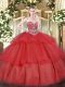 Excellent Red Sleeveless Beading and Ruffled Layers Floor Length 15 Quinceanera Dress