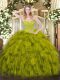 Olive Green Sleeveless Organza Lace Up Quinceanera Gowns for Military Ball and Sweet 16 and Quinceanera