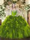 Sweetheart Sleeveless Ball Gown Prom Dress Floor Length Beading and Ruffles Olive Green Organza