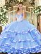 Beautiful Floor Length Blue Quinceanera Gown Sweetheart Sleeveless Lace Up