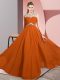 Rust Red Chiffon Clasp Handle Scoop Sleeveless Floor Length Prom Party Dress Beading