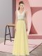 Light Yellow Dress for Prom Prom and Party with Beading V-neck Sleeveless Backless