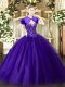 Inexpensive Purple Sleeveless Beading Floor Length 15th Birthday Dress