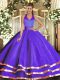 Floor Length Purple Quinceanera Gown Halter Top Sleeveless Lace Up