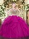 Artistic Scoop Sleeveless Sweet 16 Quinceanera Dress Floor Length Beading and Ruffles Fuchsia Tulle