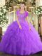 Glamorous Lavender Clasp Handle Scoop Beading and Ruffled Layers Quinceanera Dresses Tulle Sleeveless