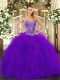 Graceful Purple Sleeveless Tulle Lace Up 15 Quinceanera Dress for Sweet 16 and Quinceanera