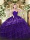 Simple Purple Organza and Taffeta Zipper Sweet 16 Quinceanera Dress Sleeveless Floor Length Embroidery and Ruffled Layers