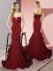 Luxury Burgundy Side Zipper Ruffles Sleeveless Sweep Train