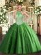New Style Tulle Halter Top Sleeveless Lace Up Beading and Appliques Sweet 16 Quinceanera Dress in Green